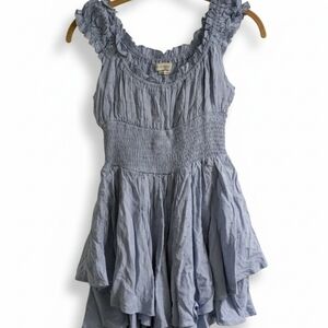 UO Urban Outfitters Blue Swiss Dot Smocked Tiered Romper S-P